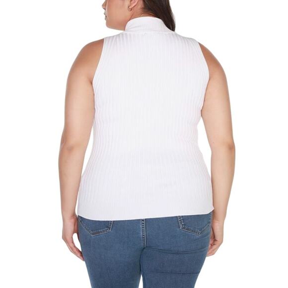 Belldini Black Label White Quarter Zip Mock Neck Sleeveless Sweater Plus 1X NWT - Picture 2 of 15